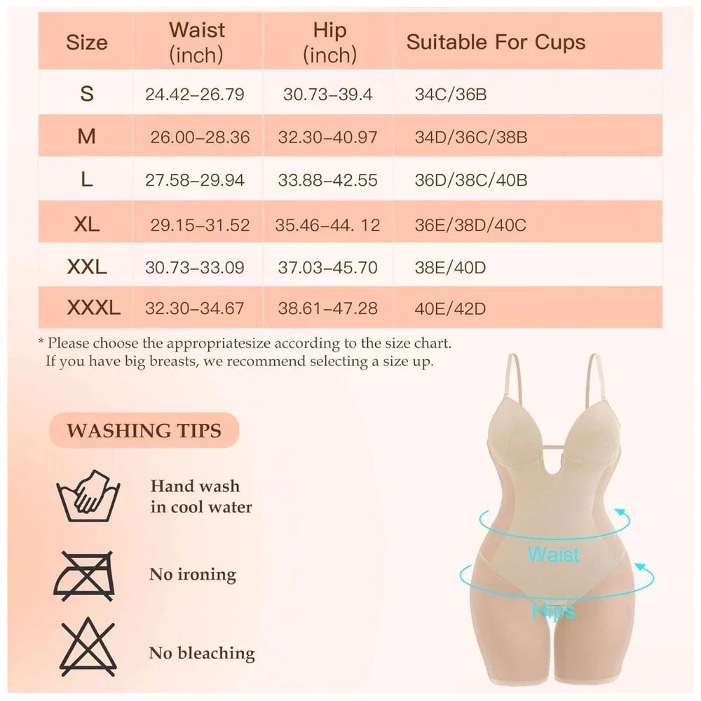 Slimers Nude U Plunge Neckline Full Body Shapewear Bodysuit MidThigh Slimmer NEW